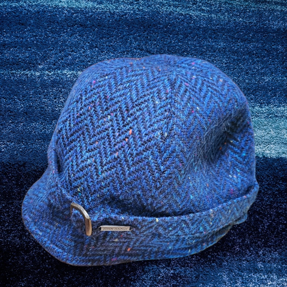 John Hanly Blue Tweed Herringbone Hat with Buckle Made in Ireland